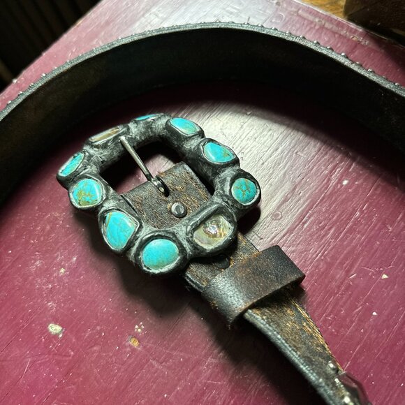Turquoise & Mother of Pearl Hand-made Resin Belt - Picture 3 of 8